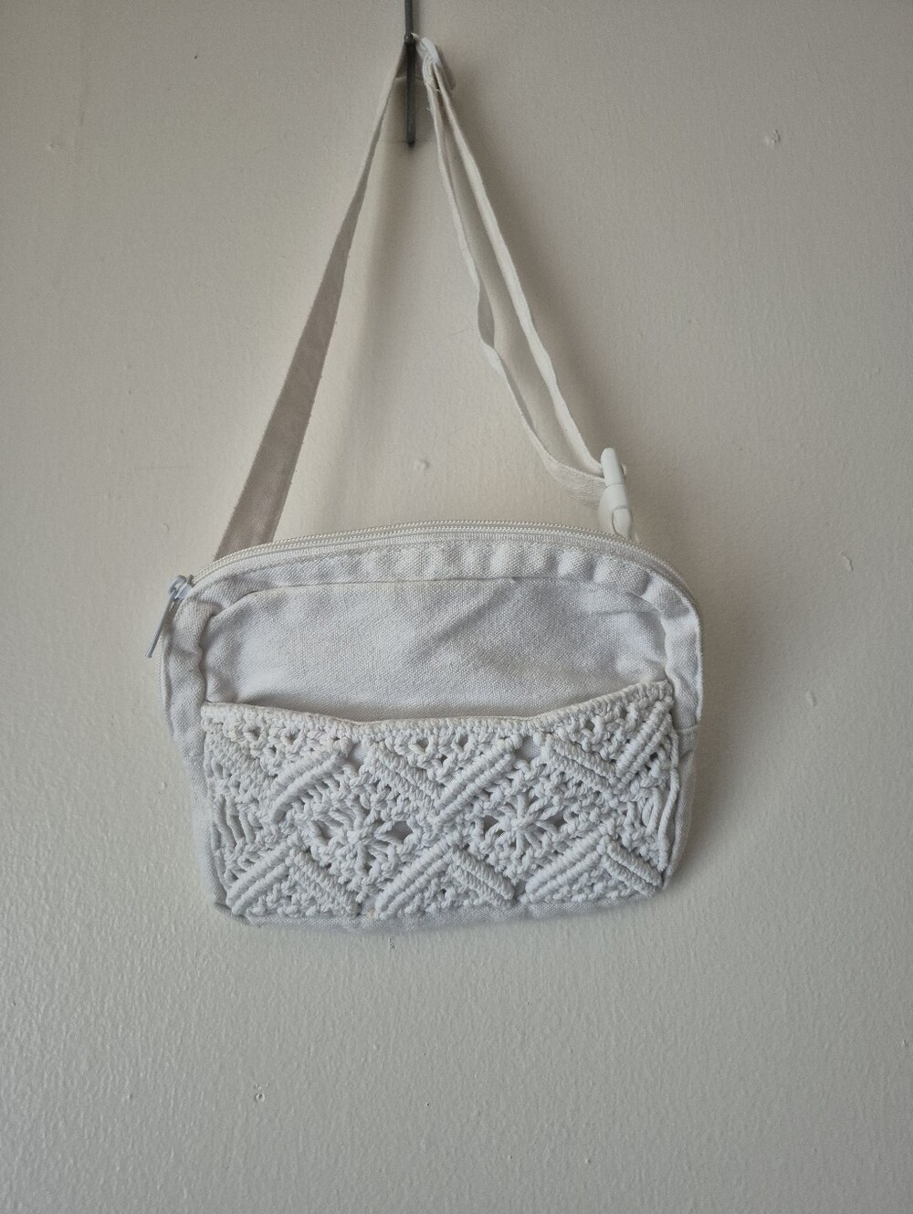 🌙White Linen And Crochet Waist Bag Fanny Pack Cross Body